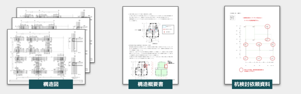 幹構造設計による構造図・構造概要書・杭検討資料の作成イメージ